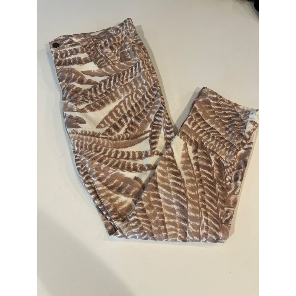 Lauren Ralph Lauren Womens Leaf Print Pants Size 12 Casual Cotton Blend Brown